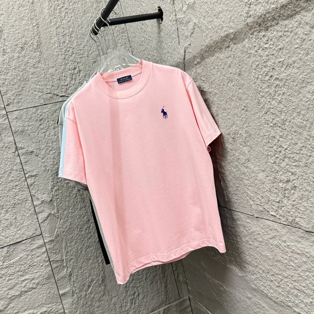 🅿️180 Polo* Ralph Lauren 2025 spring and summer new style Classic pony embroidery Customized double yarn plain cotton fabric Short-sleeved T-shirt Unisex Size: S (90-130 catties) M (120-150 catties) L (140-165 catties) XL (160-180 catties) XXL (180-210 catties) Color: black white light pink light blue